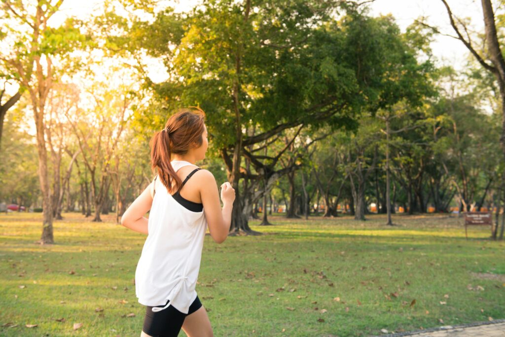 A woman running in the park